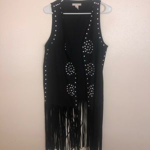 Western Fringe Suede Studded Duster Vest